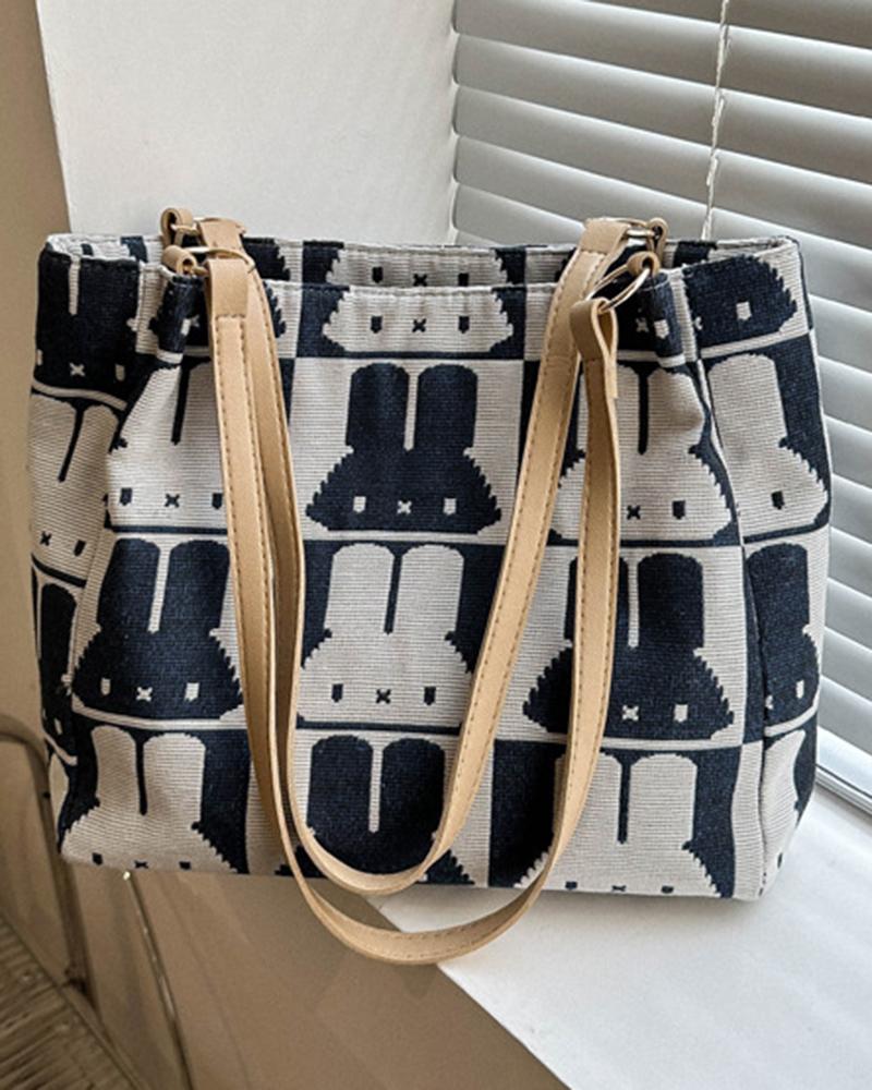 

Cartoon Rabbit Print Colorblock Shoulder Bag, Blue