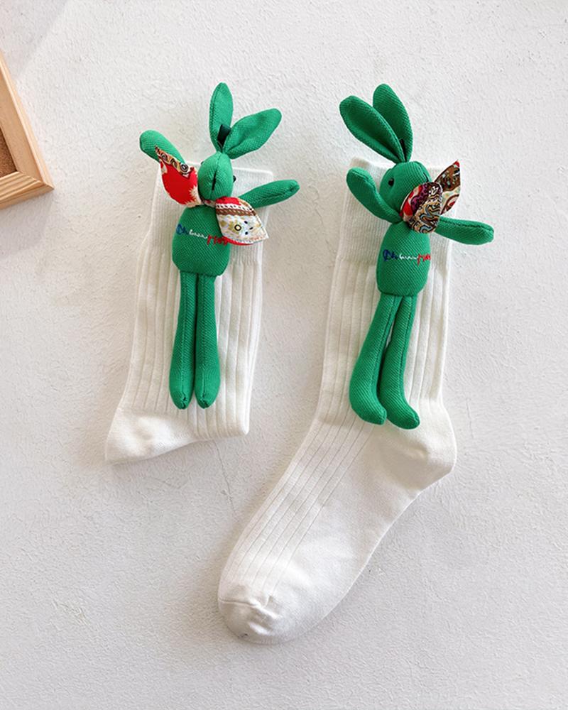 

1Pair Bunny Pattern Embroidery Socks, White
