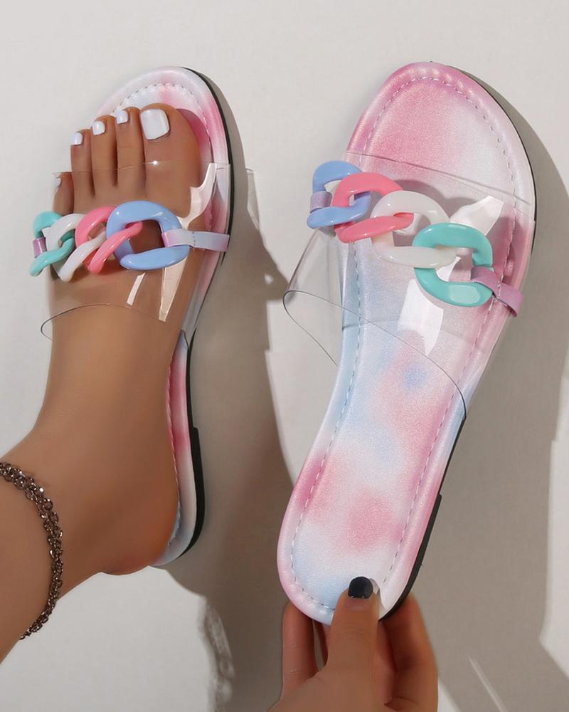

Chain Decor Clear Strap Slippers, Multicolor