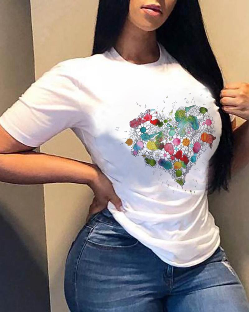 

Creative Heart Print Short Sleeve T-shirt, Style6