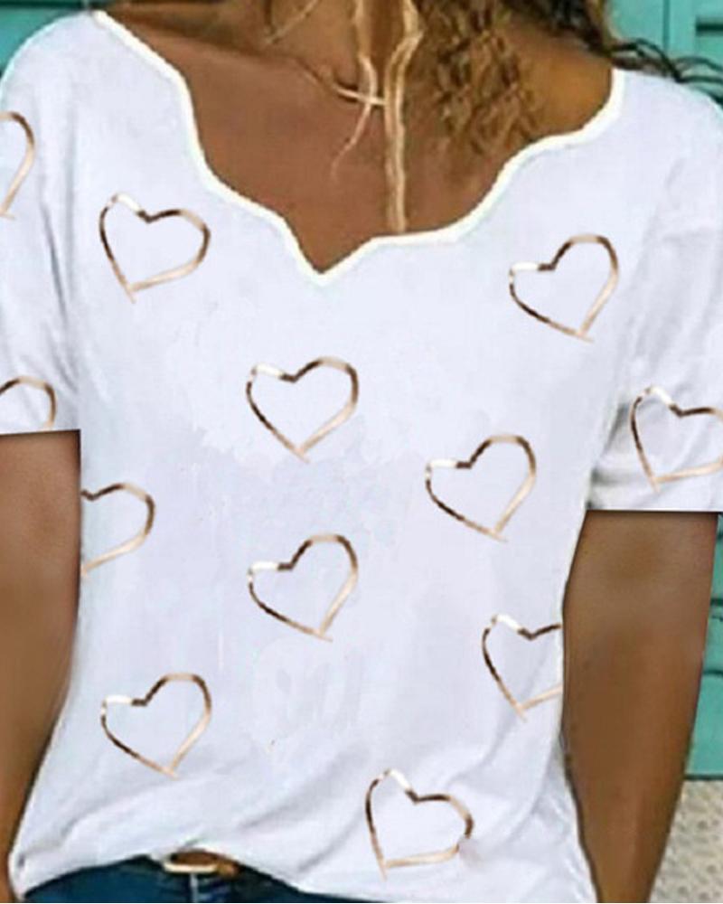 

Valentine's Day Heart Print Casual T-shirt, White