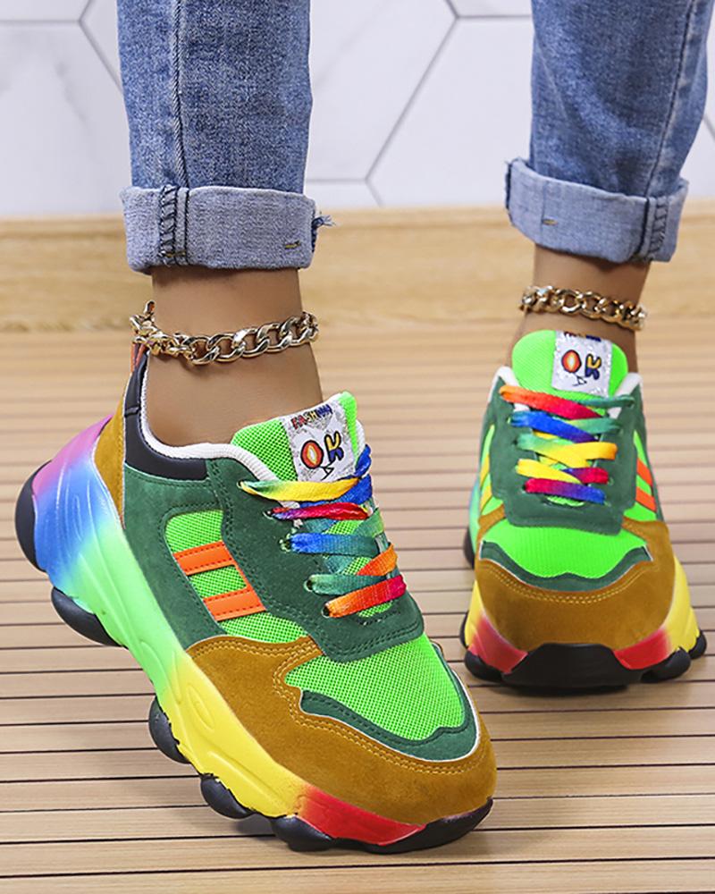 

Colorblock Lace-up Platform Sneakers, Green