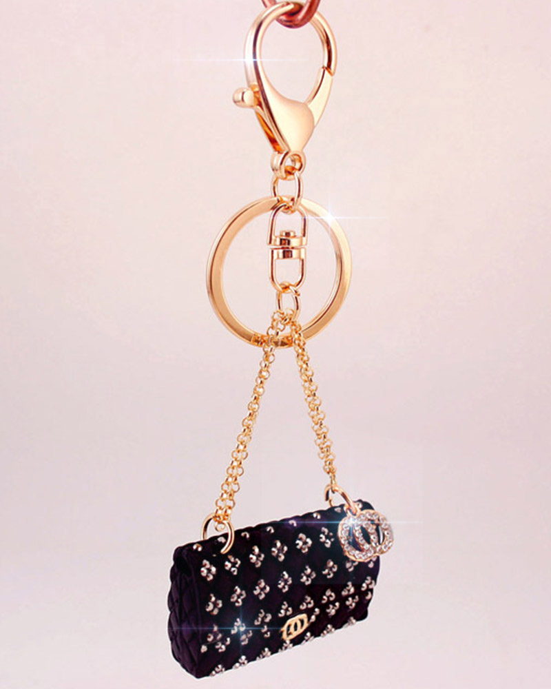 

1pc Rhinestone Bag Design Charm Keychain, Black