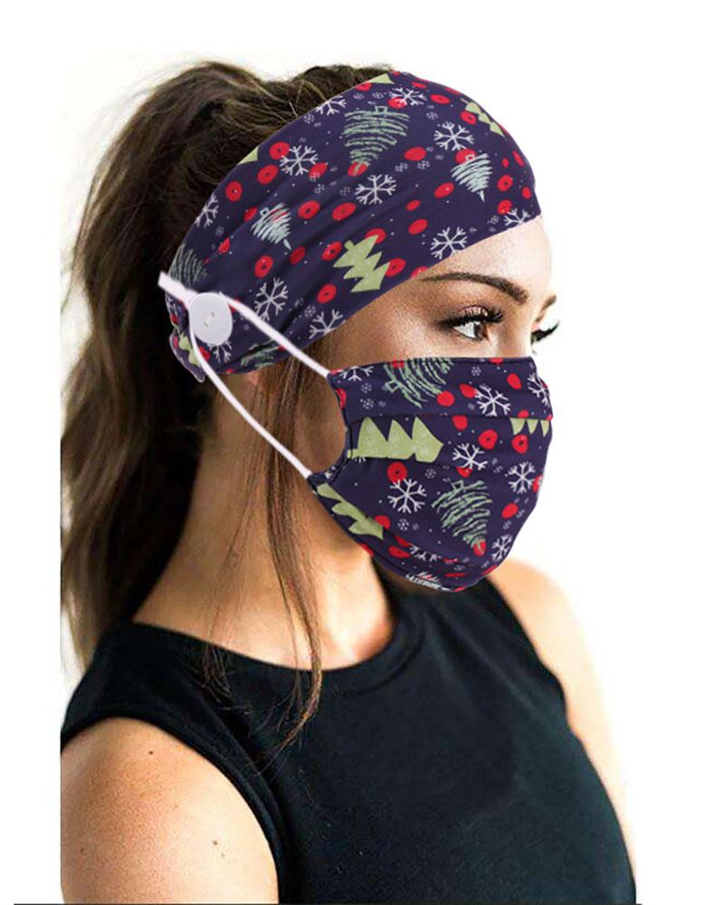 

Christmas Headband Elastic Facemask Holder With Mouth Mask, Dark blue