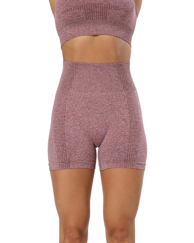 

High Waist Solid Color Skinny Yoga Short Pants, Wine red