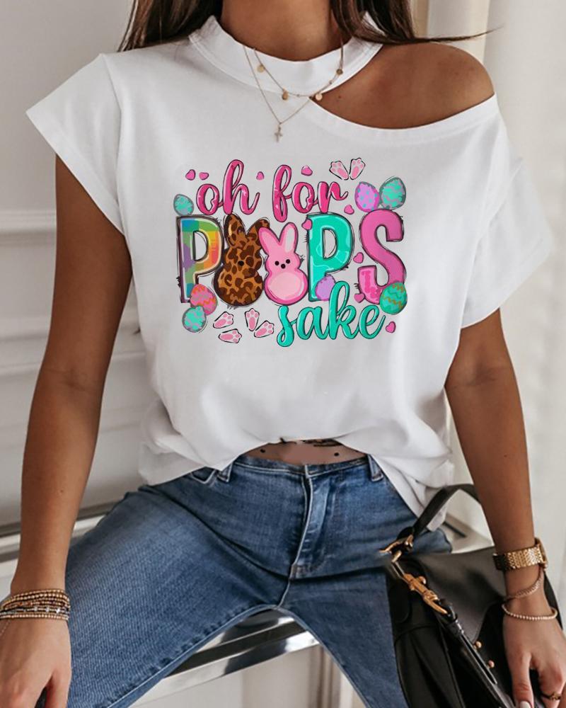 

Oh For Peeps Sake Happy Easter Bunny Print Cold Shoulder T-shirt, White