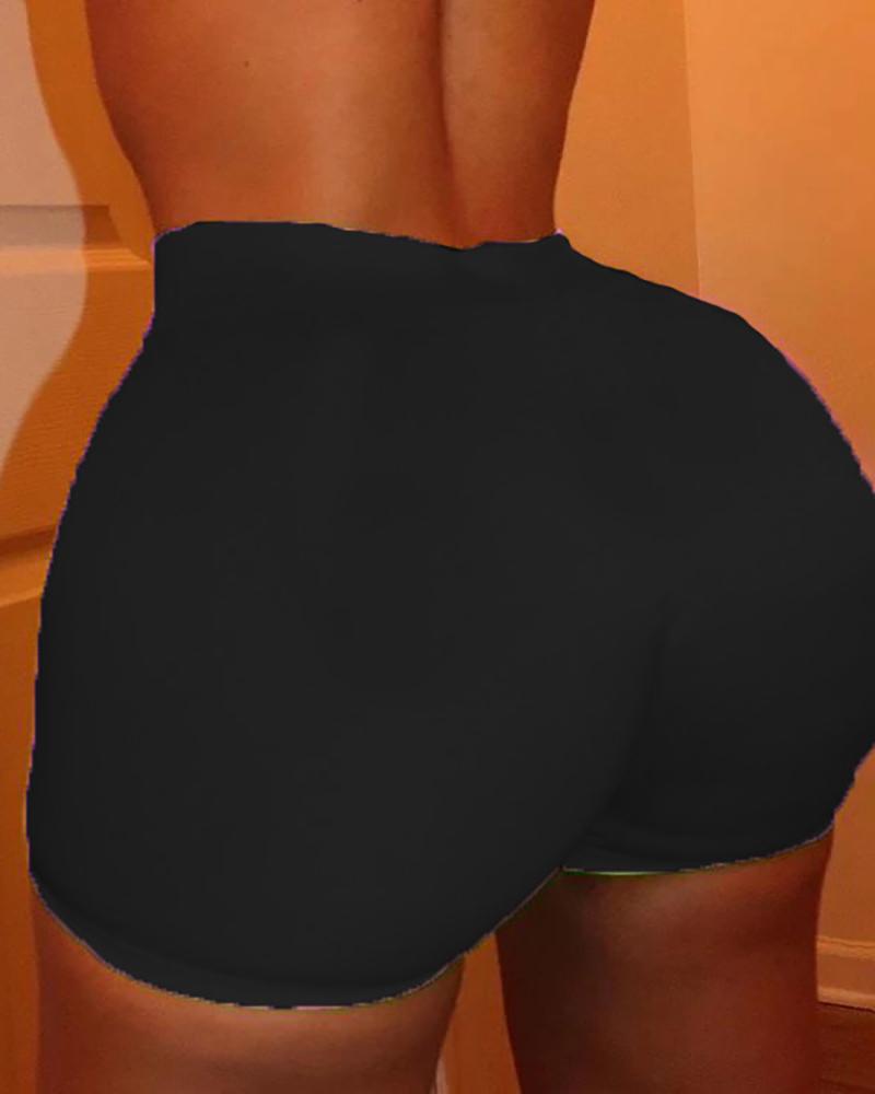 

Solid High Waist Fitted Casual Shorts, Black