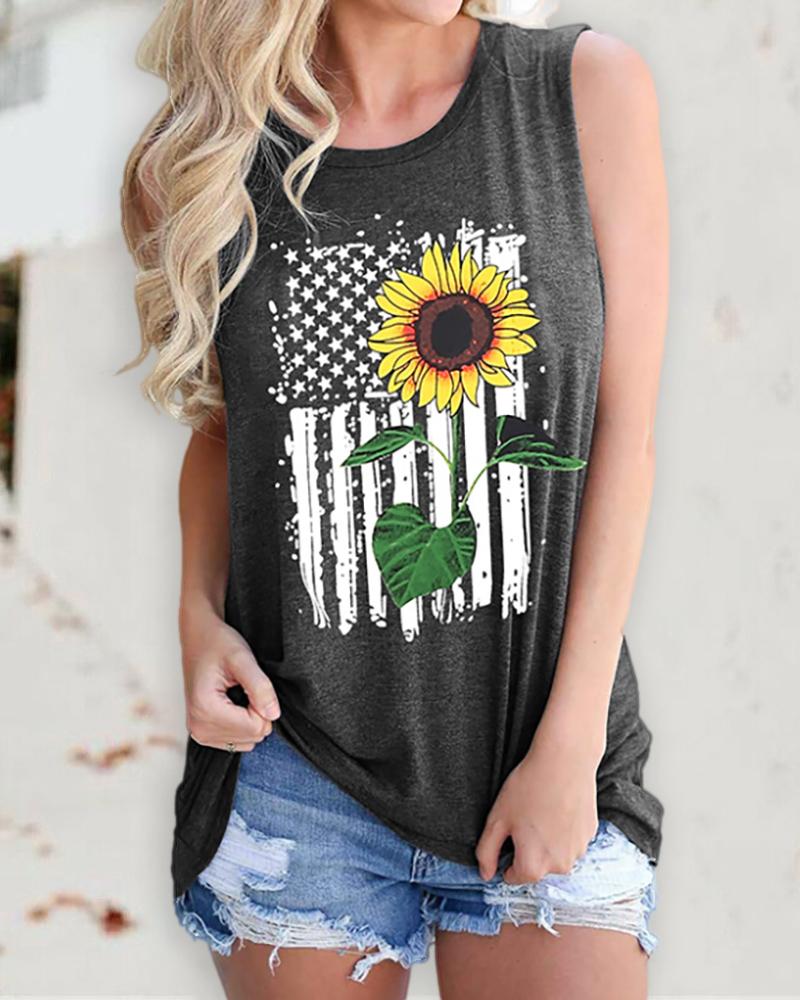 

Sunflower Flag Print Casual Tank Top, Gray