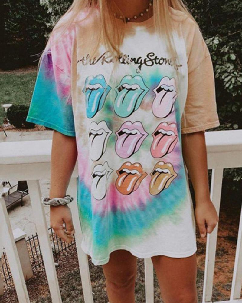 

Tie Dye Lip Print T-Shirt Tunic, Multicolor