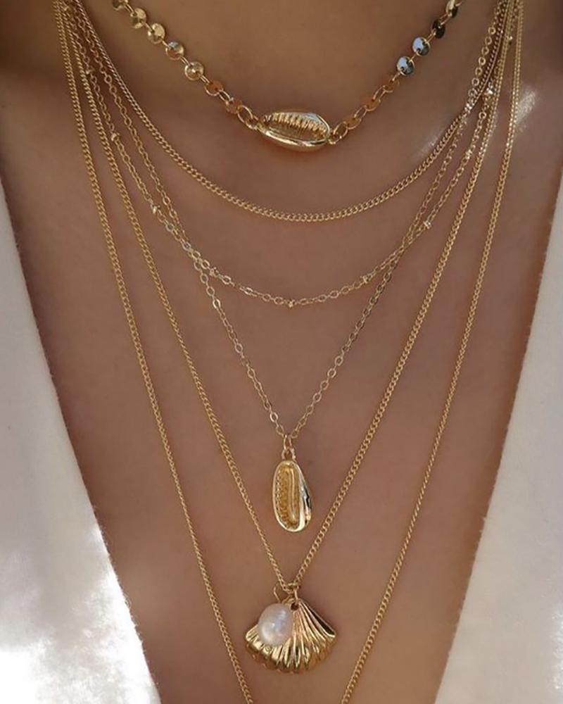 

Shell & Beaded Charm Layered Necklace, Gold