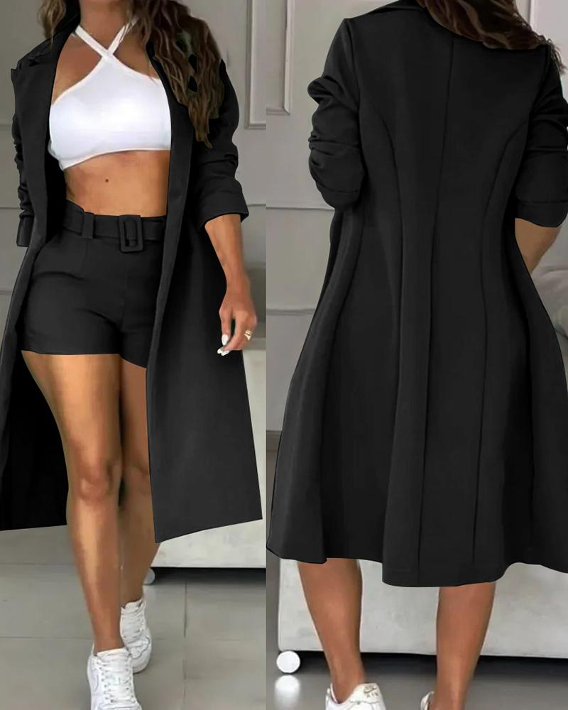 

Longline Blazer Coat & High Waist Shorts Set, Black