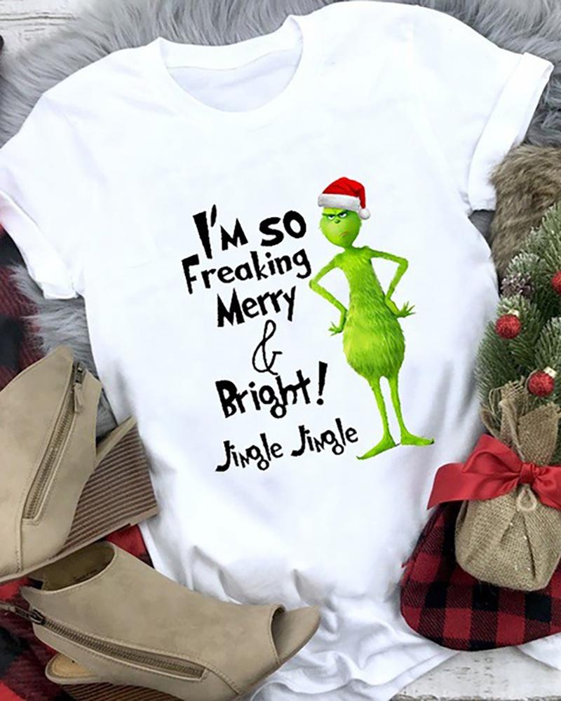 

Christmas Grinches Letter Print Short Sleeve T-shirt, White