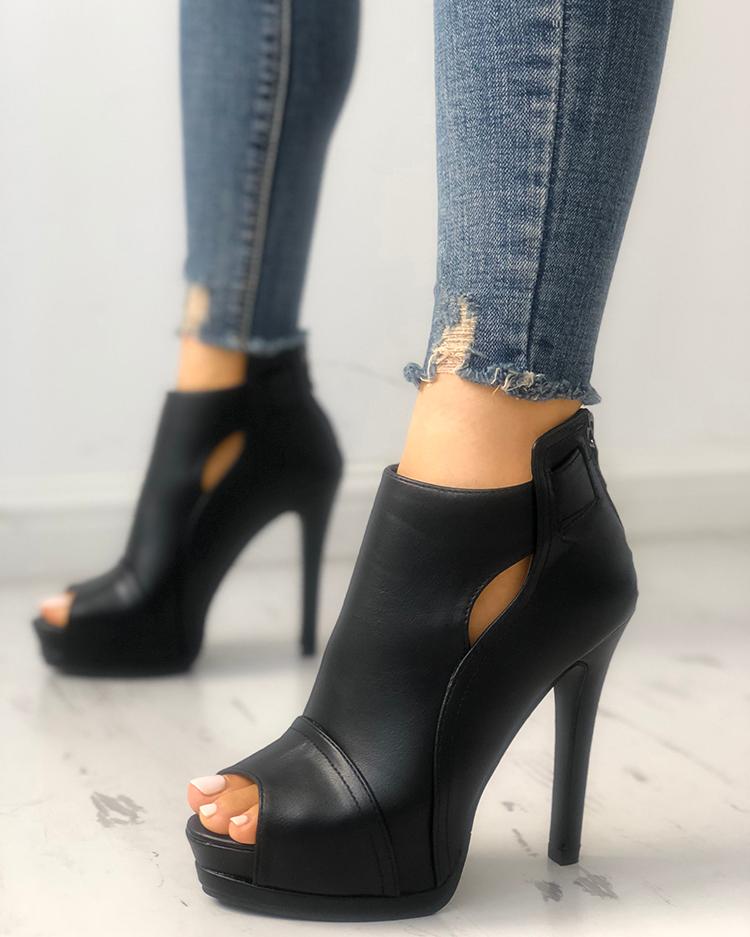 

Fashion Peep Toe Cutout Thin Heels, Black