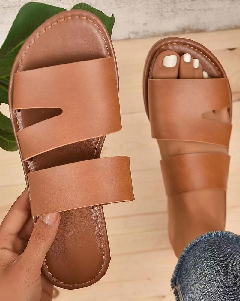 

Cutout Casual Summer Beach Slippers, Brown