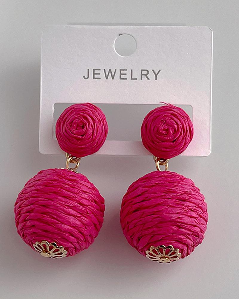 

1Pair Braided Geometric Drop Earrings, Hot pink