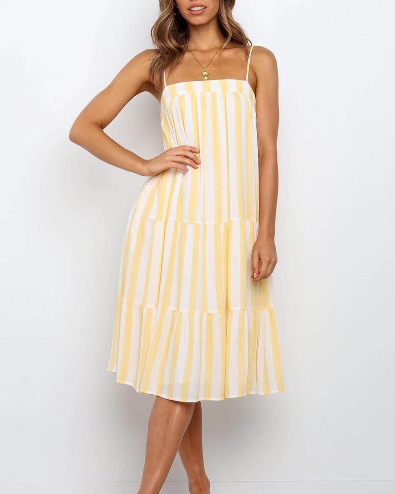 

Square Neck Striped Ruffle Dress, Yellow