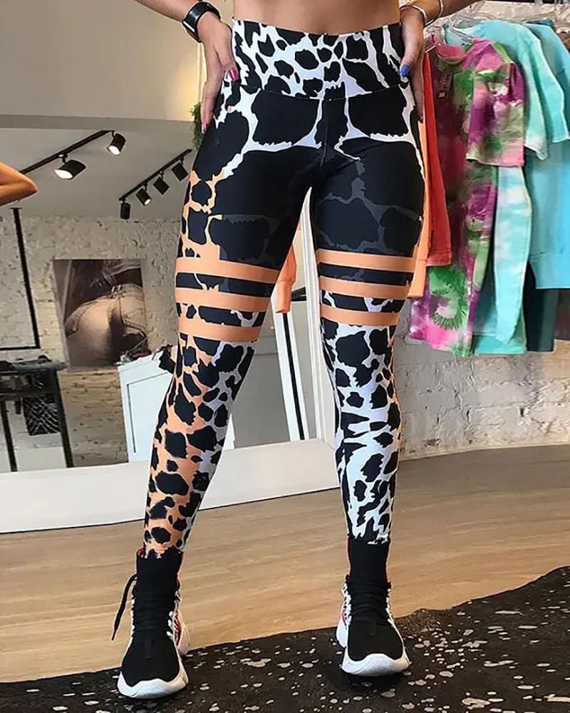 Cheetah Striped Print High Waist Leggings