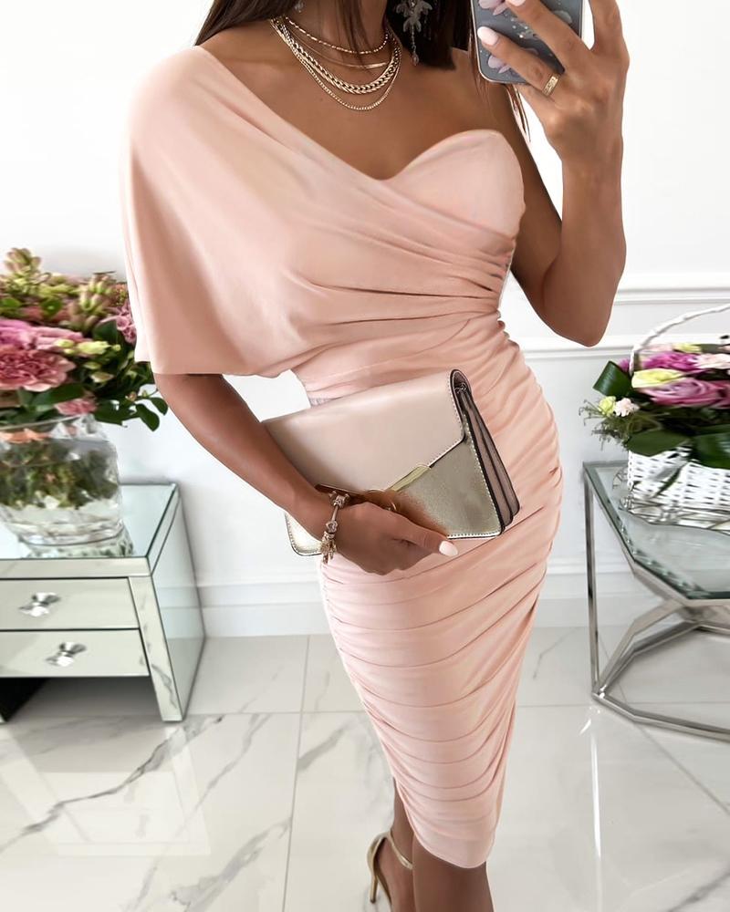 

One Shoulder Ruched Party Dress, Pink