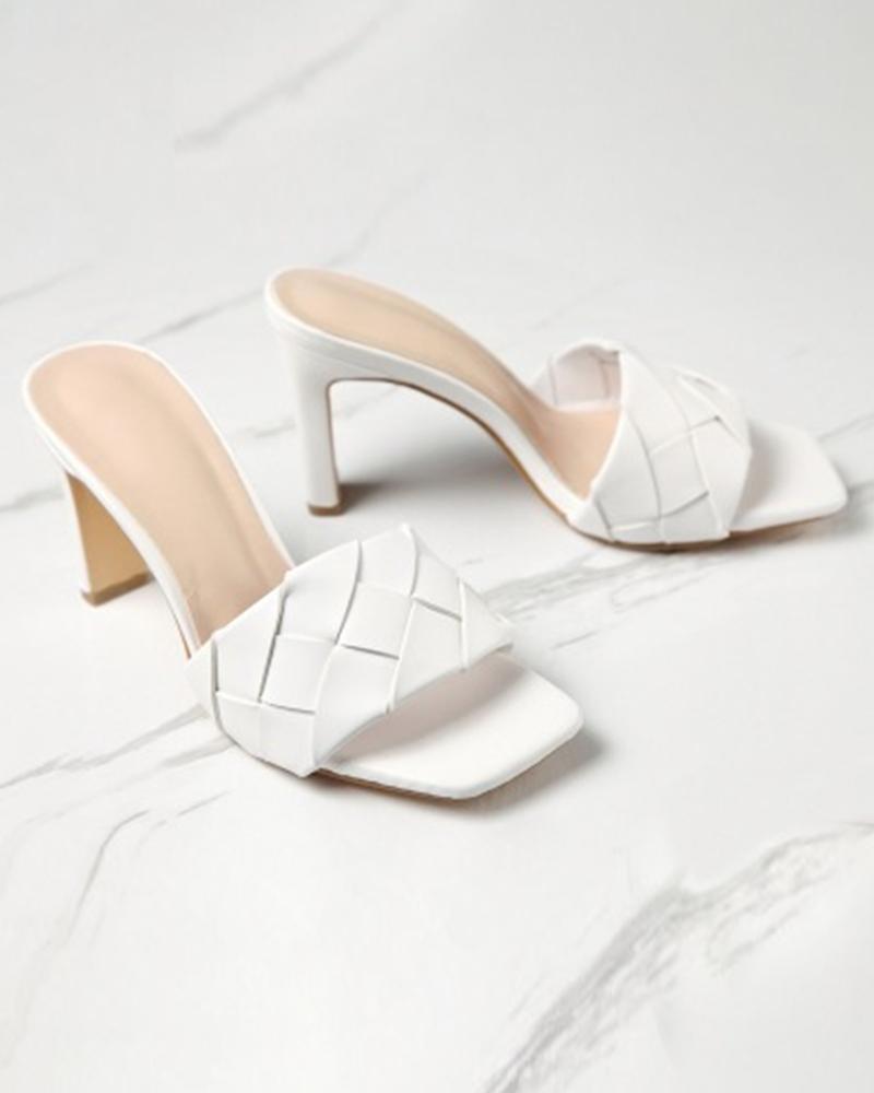 

Comfy Solid Weave Heeled Sandals, White