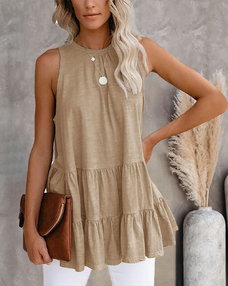 

Ruffle Hem Casual Tank Top, Khaki