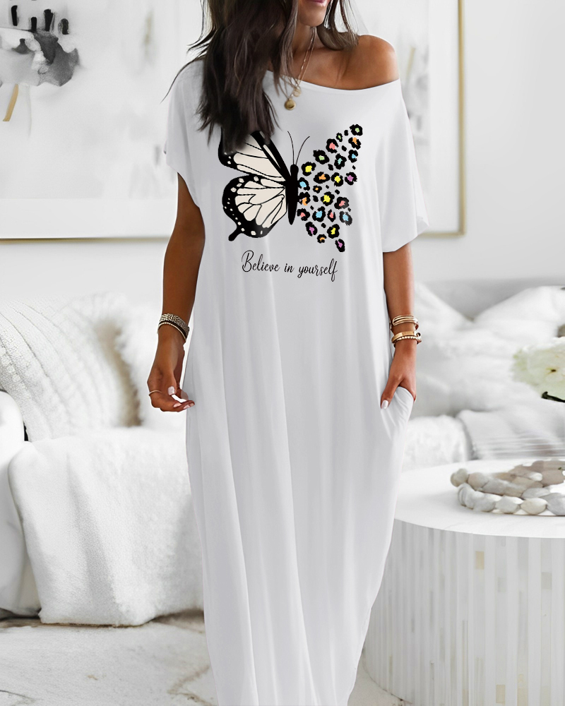 

Vestido de dormir con estampado de leopardo y mariposas Believe In Yourself, White