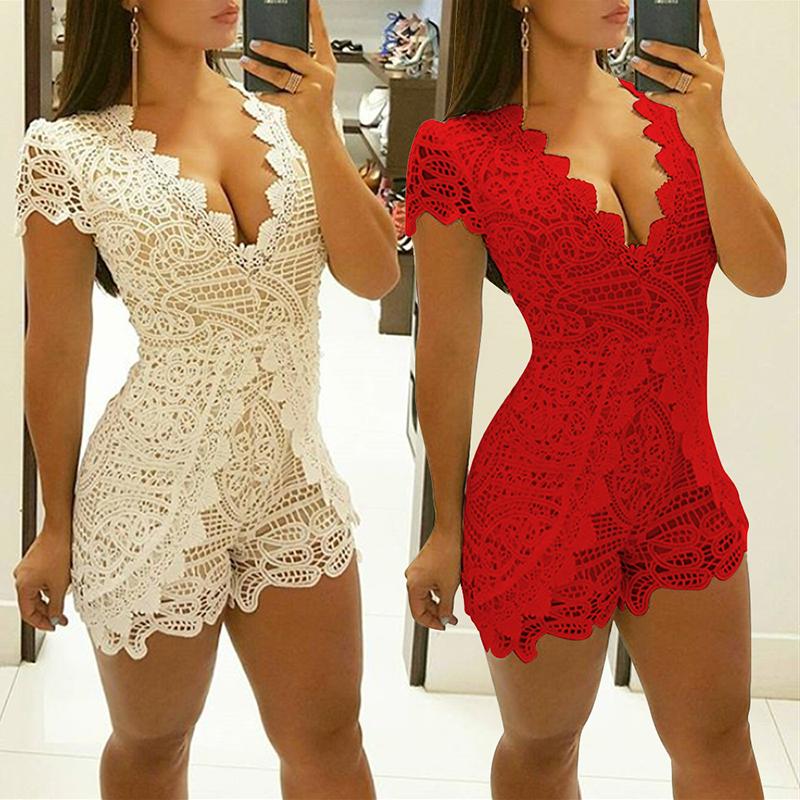 

Cap Sleeve Lace Crochet V Neck Wrap Romper Shorts Leotard, White