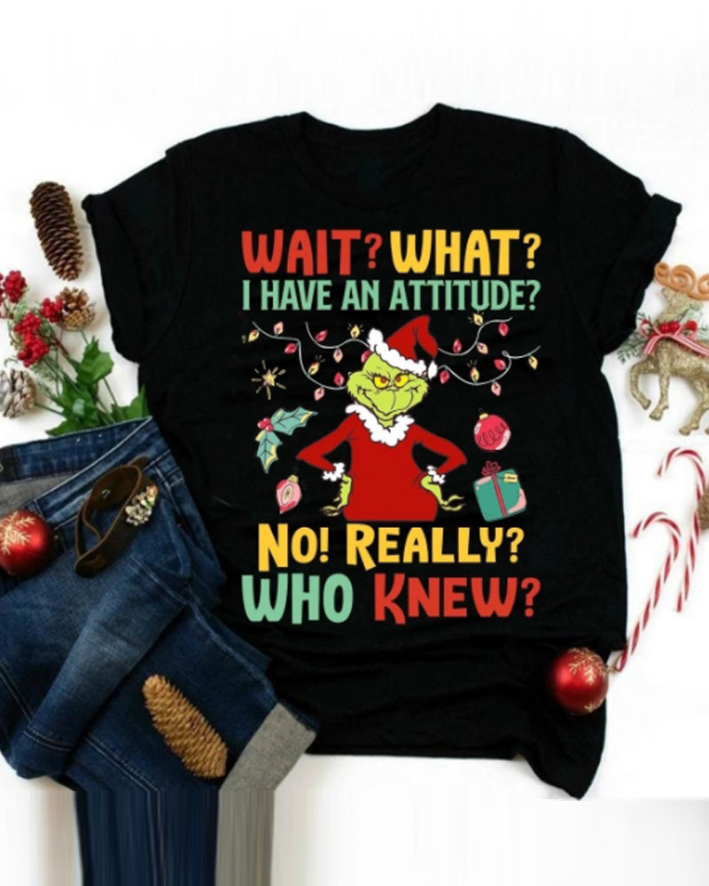 

Christmas Grinch Letter Graphic Print T-shirt, Black