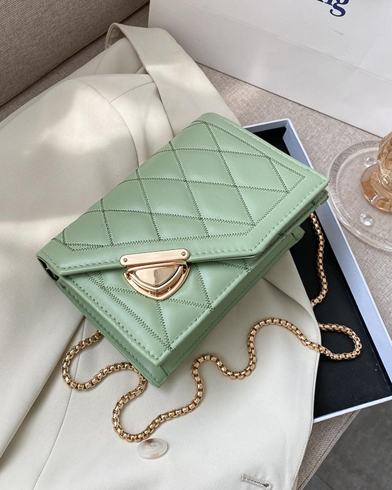 

Quilted Chain Strap Flap Crossbody Bag, Green