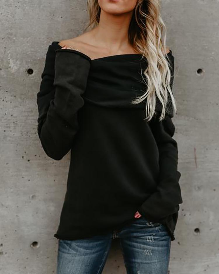 

Asymmetric Off Shoulder Long Sleeve Casual Blouse, Black