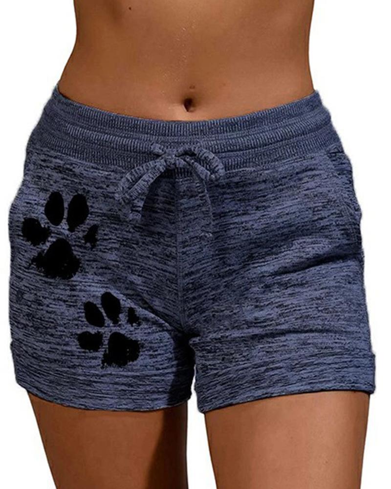 

Casual Foot Print Yoga Short Pants, Dark blue