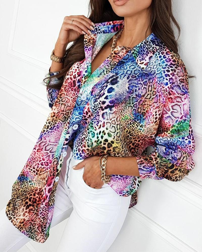 

Colorful Leopard Print Button Up Top, Multicolor