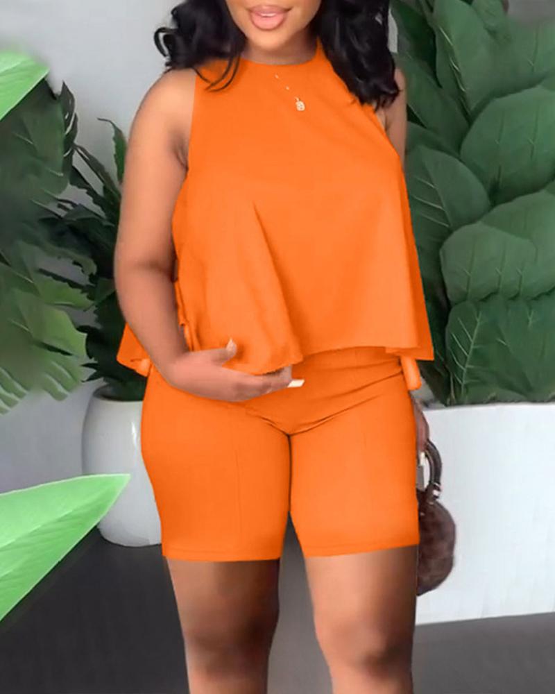 

Plus Size Flowy Tank Top & Shorts Set, Orange
