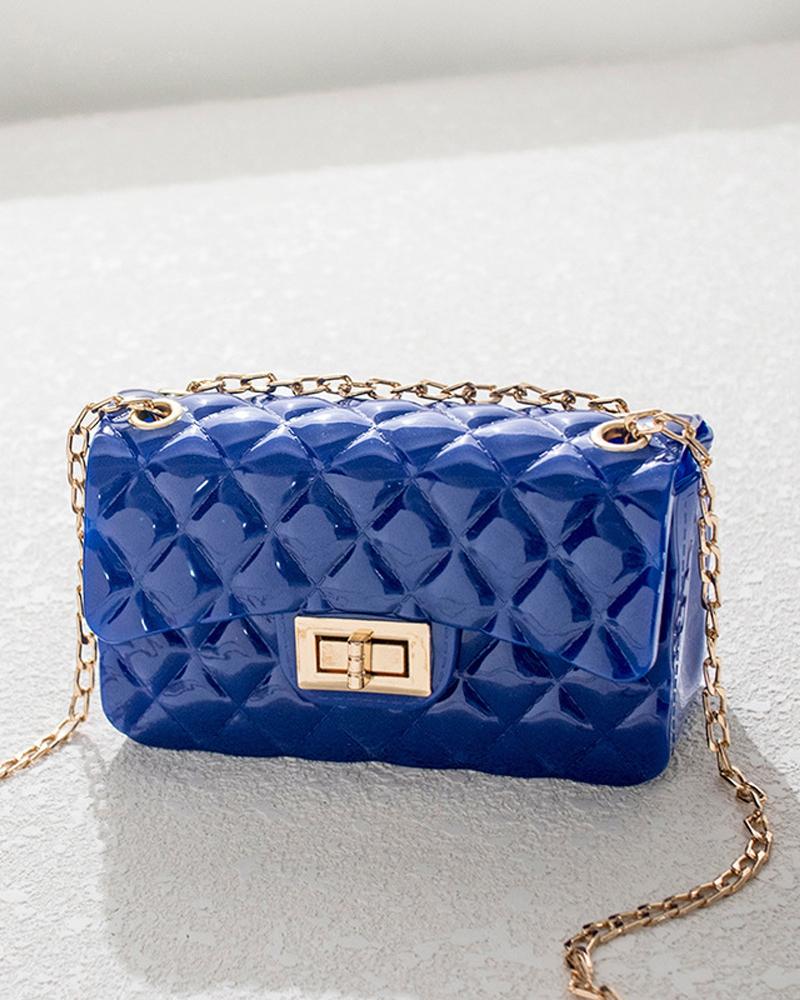 

Quilted Twist Lock Chain Strap Flap Crossbody Bag, Blue