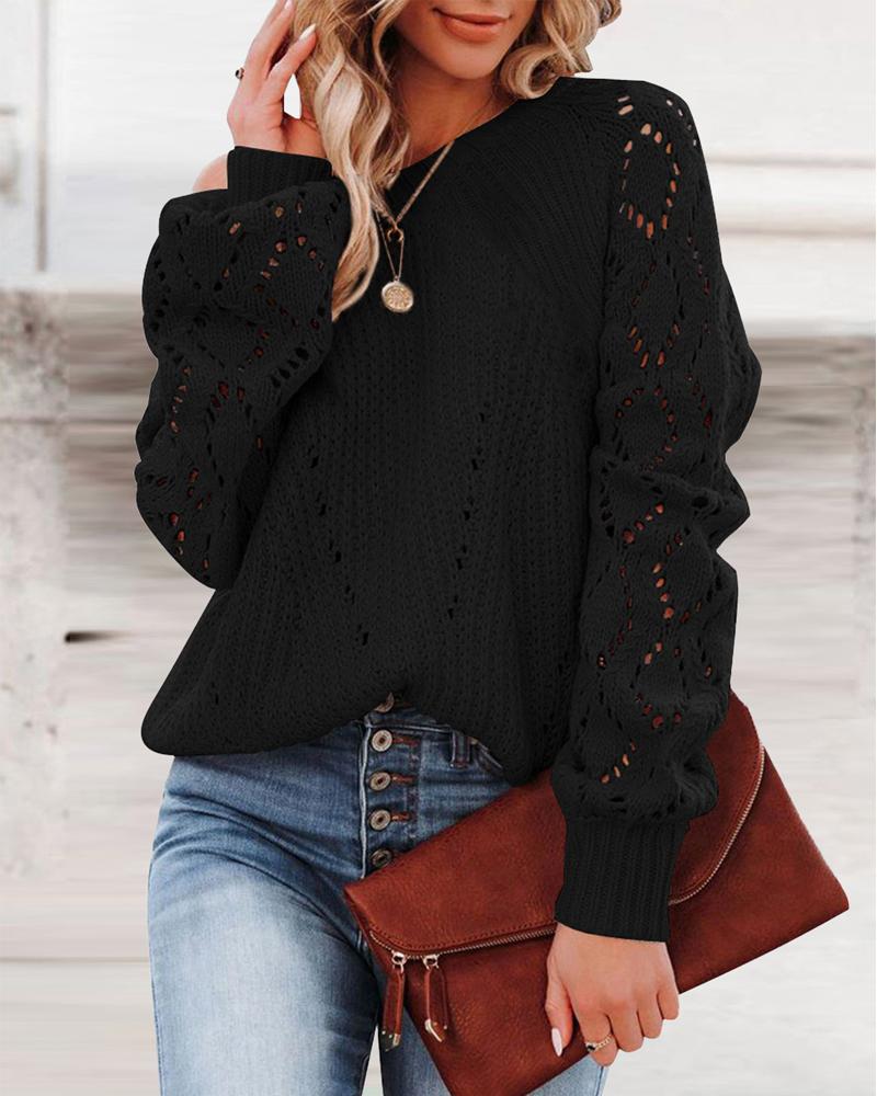 

Long Sleeve Pointelle Knit Sweater, Black