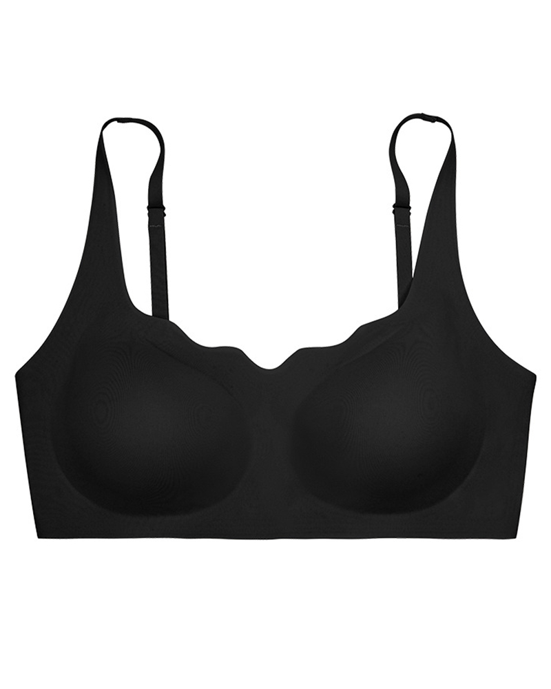 

Padded Seamless Scallop Trim Wireless Lifting Bra, Black