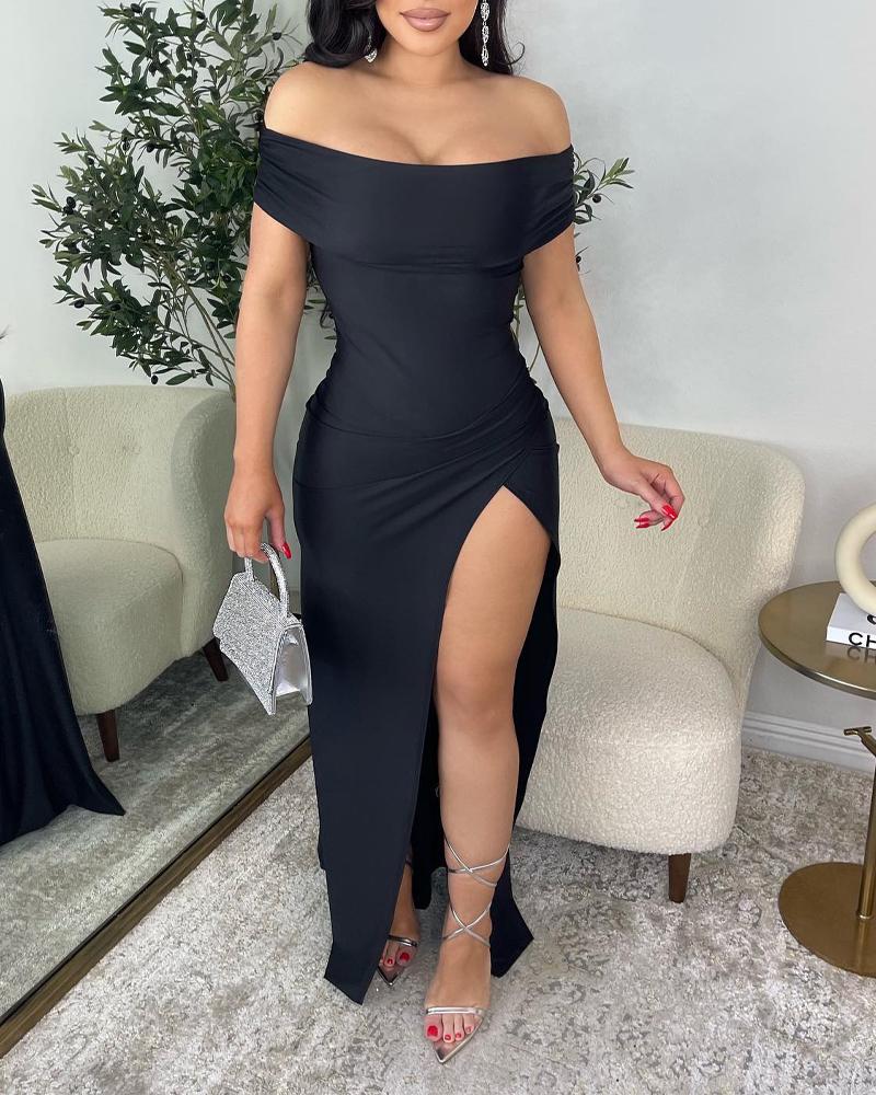 

Off Shoulder High Slit Party Dress, Black