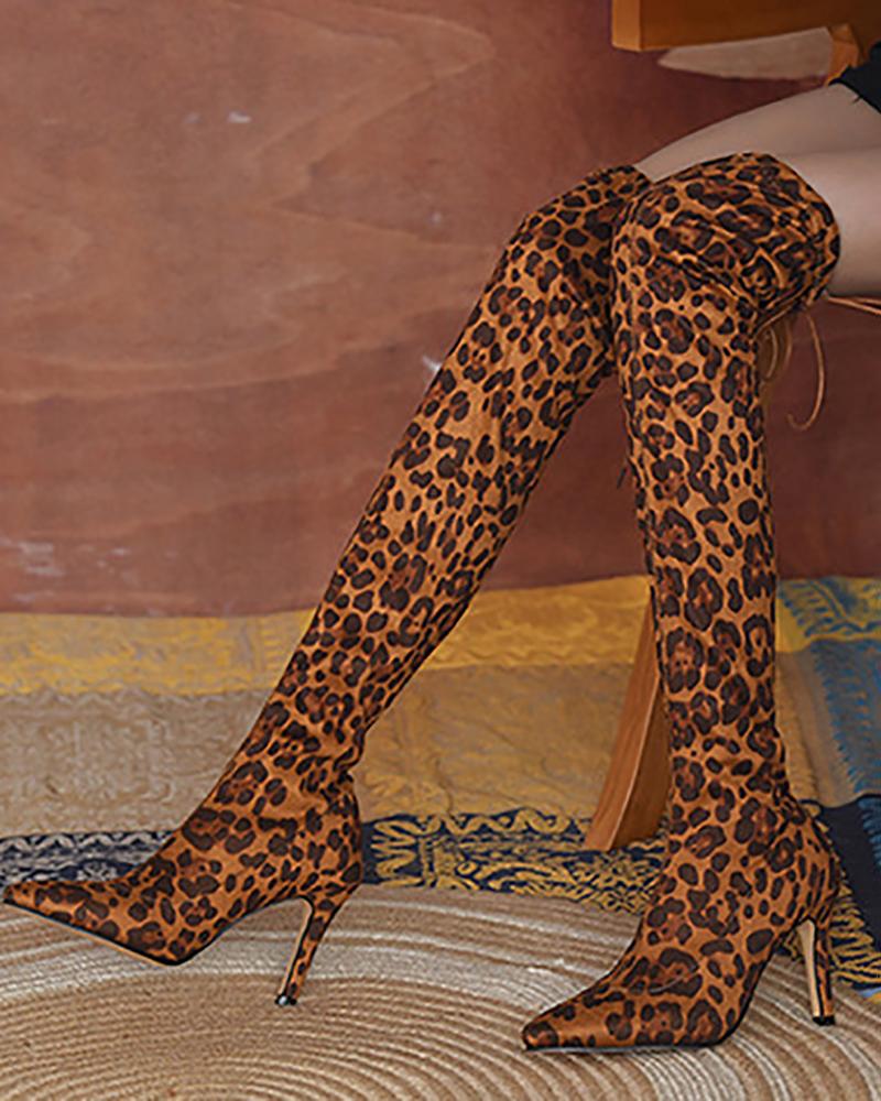 

Leopard Print Thigh High Stiletto Heels Boots, Brown&leopard