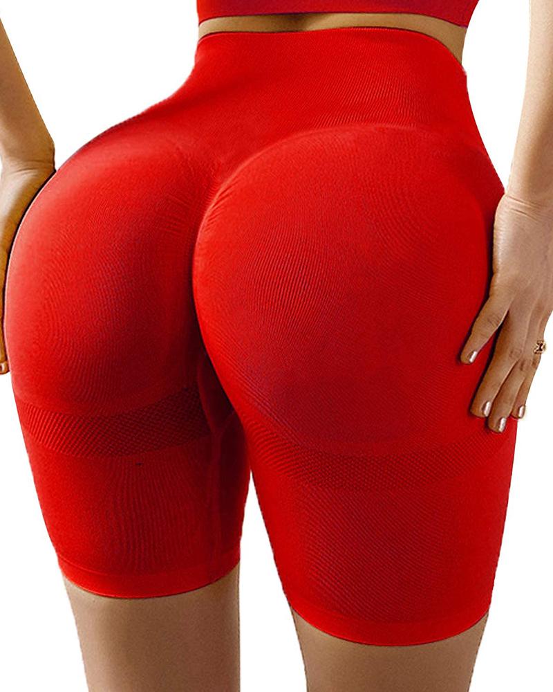 

High Waisted Yoga Shorts Tummy Control Leggings Butt Lifting Textured Workout Shorts, Red