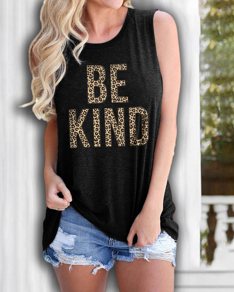 

Letter Cheetah Print Casual Tank Top, Black