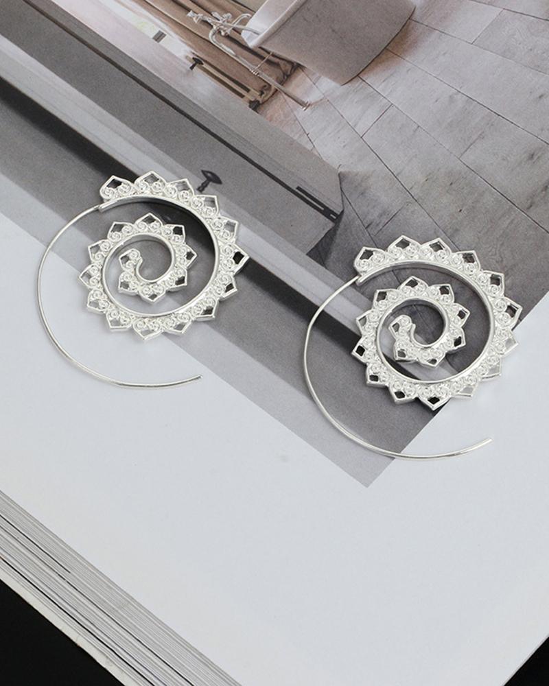 

1Pair Exaggerated Large Spiral Swirl Gear Heart Hoop Earrings, Silver