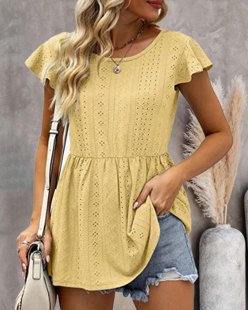 

Patchwork Hollow Out Open Back Peplum Top, Yellow