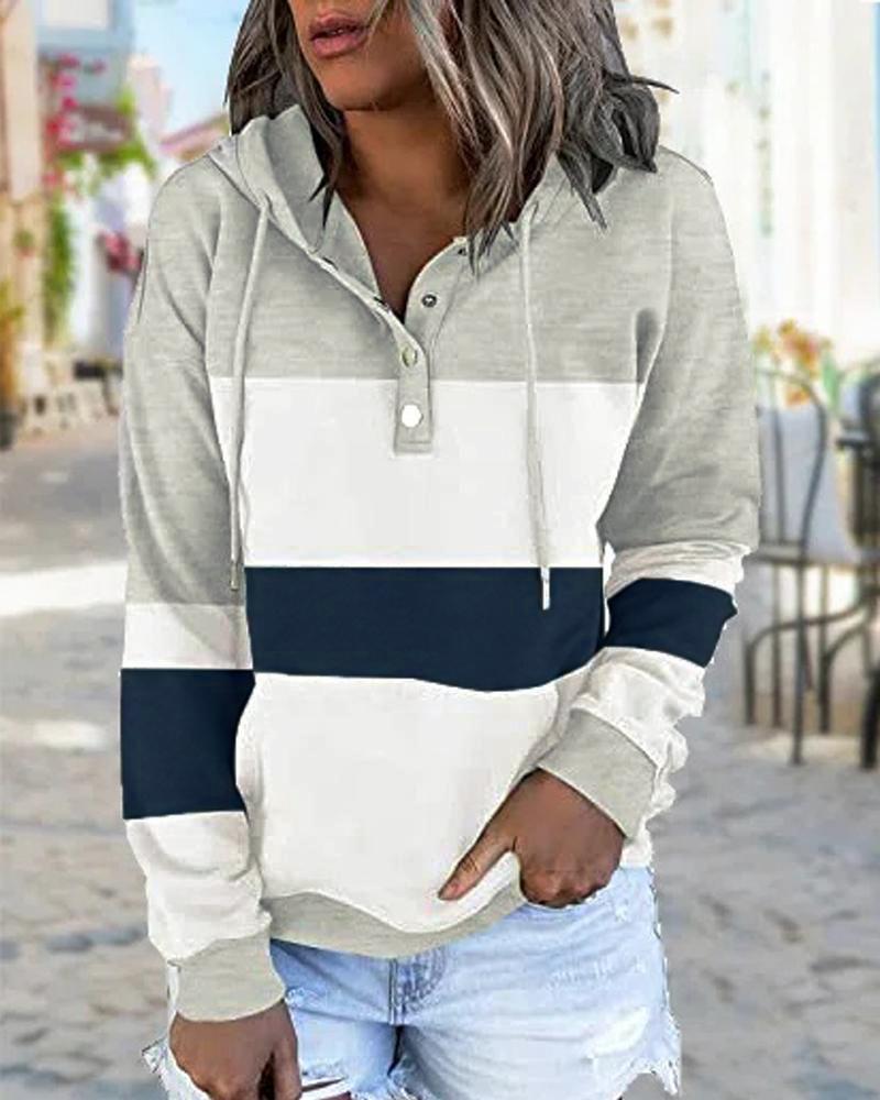 

Colorblock Long Sleeve Drawstring Hoodie, Gray