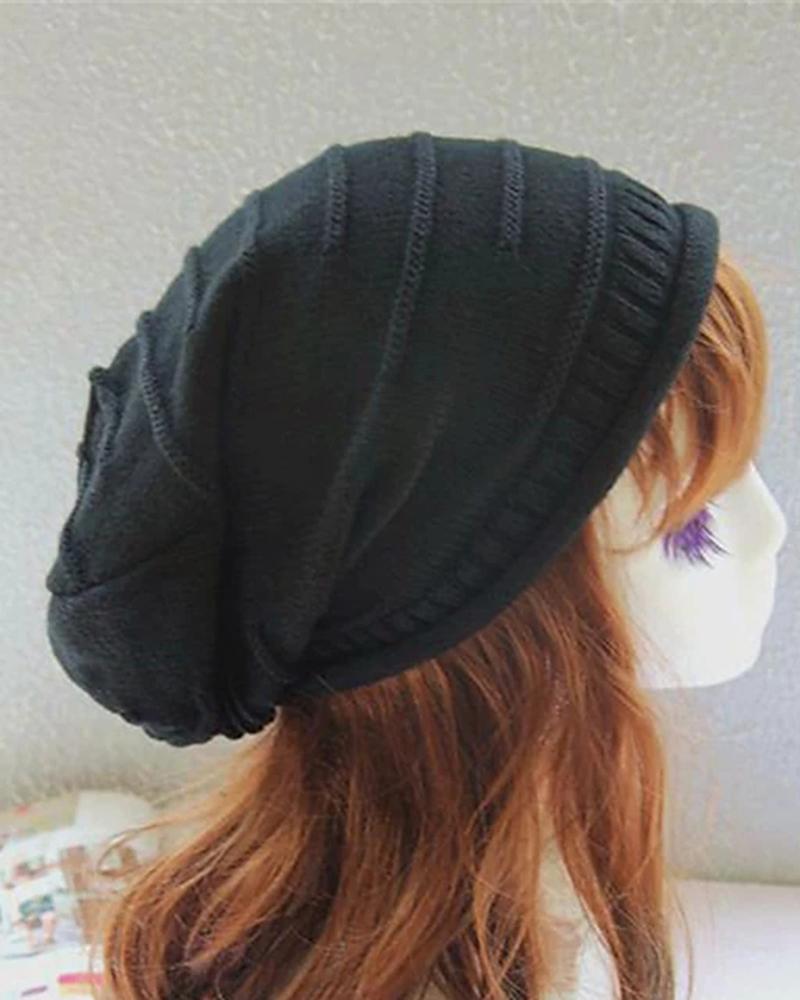 

Women's Beanie Slouchy Street Dailywear Casual Ruched Fall Winter Knit Hat, Black