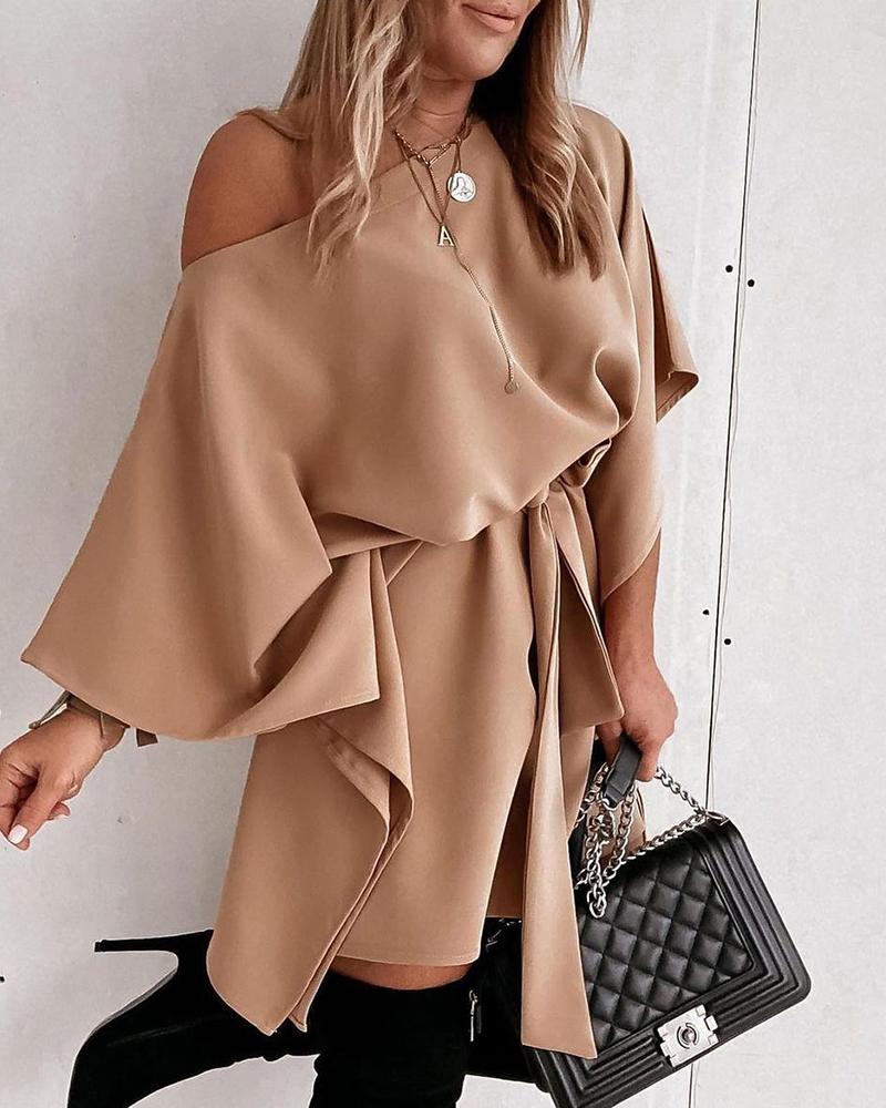 

Tie Detail One Shoulder Casual Dress, Khaki