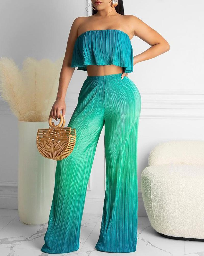 

Ombre Colorblock Bandeau Crop Top & Pants Set, Blue
