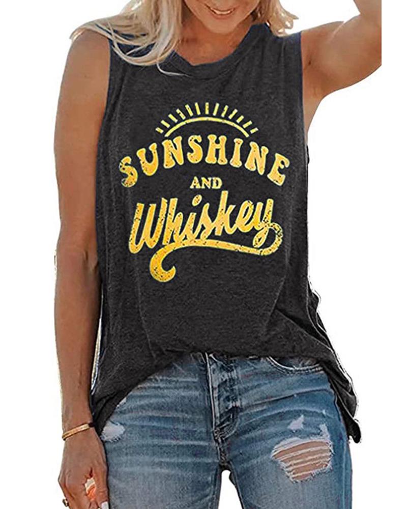 

Women' Casual Tee Retro Letter Print Sleeveless Tank Top, Gray