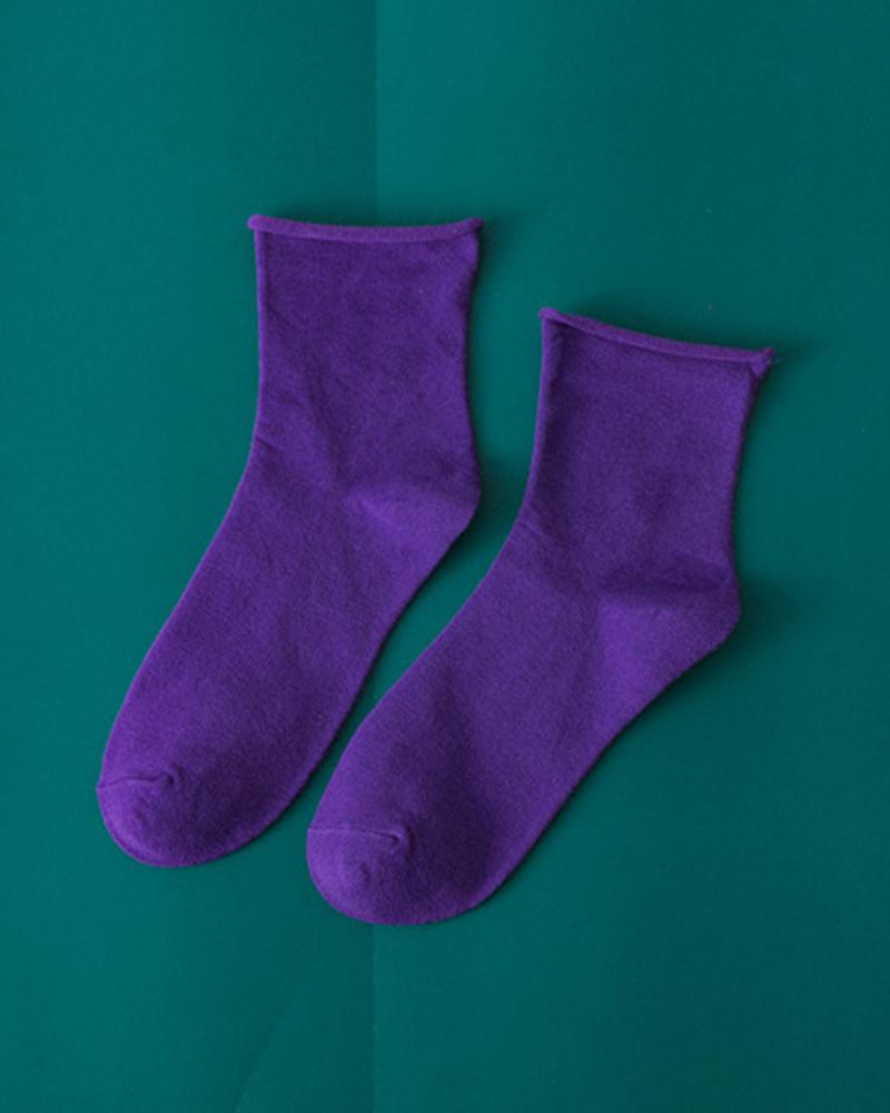 

1Pair Rolling Top Soft Socks, Purple