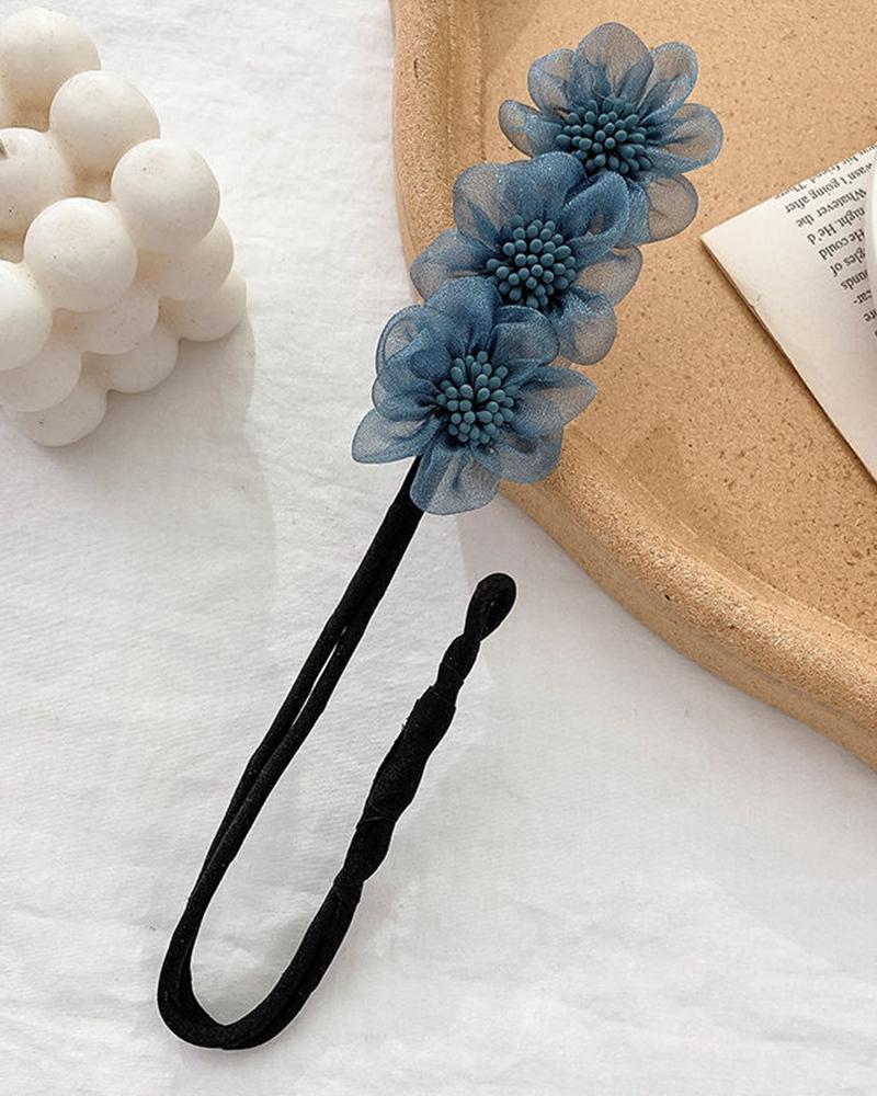 

1pc Floral Pattern Sheer Mesh Hair Bun Maker, Blue