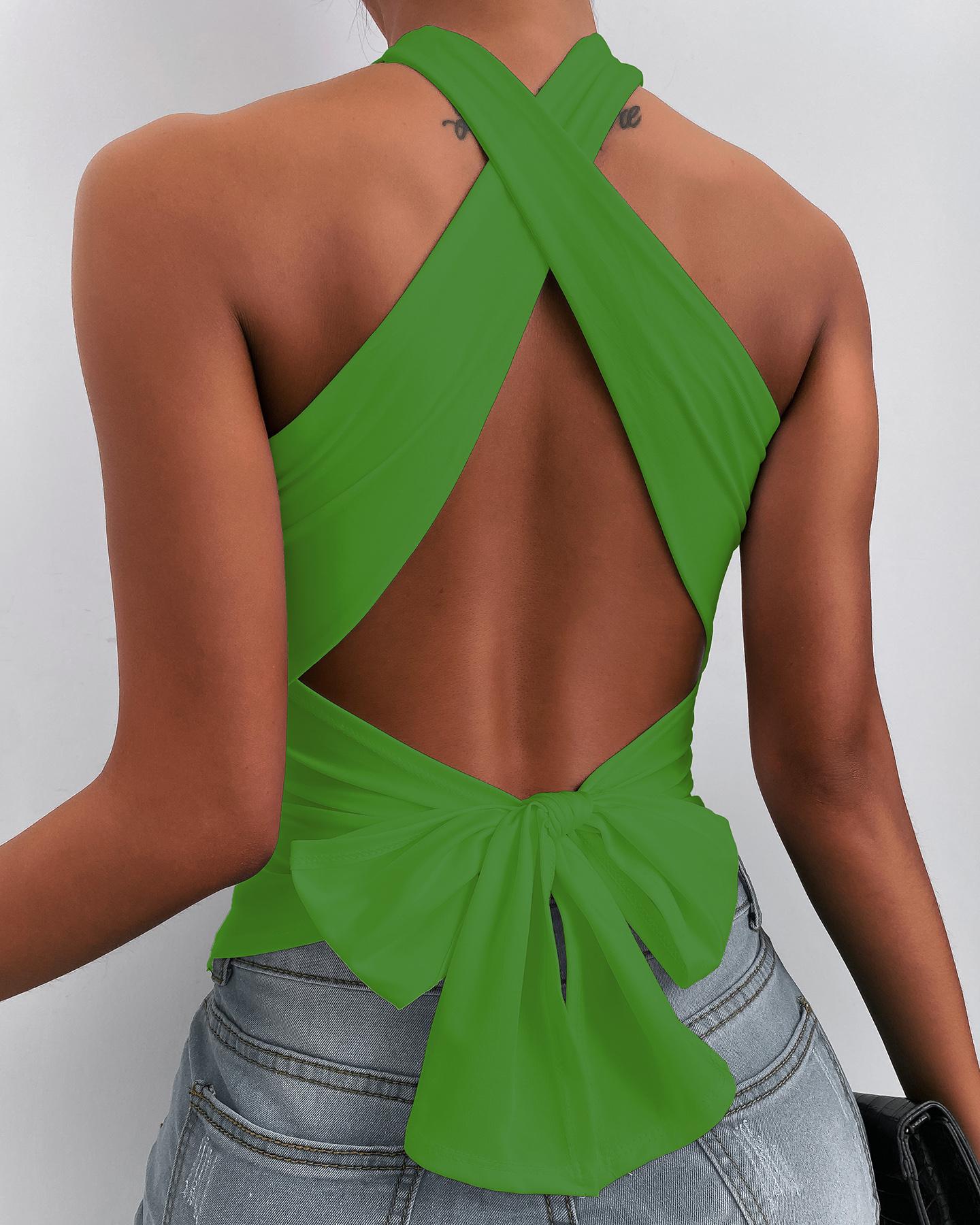 

Halter Backless Knotted Design Top, Green