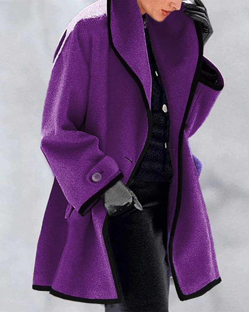 

Long Sleeve Contrast Binding Hooded Coat, Purple